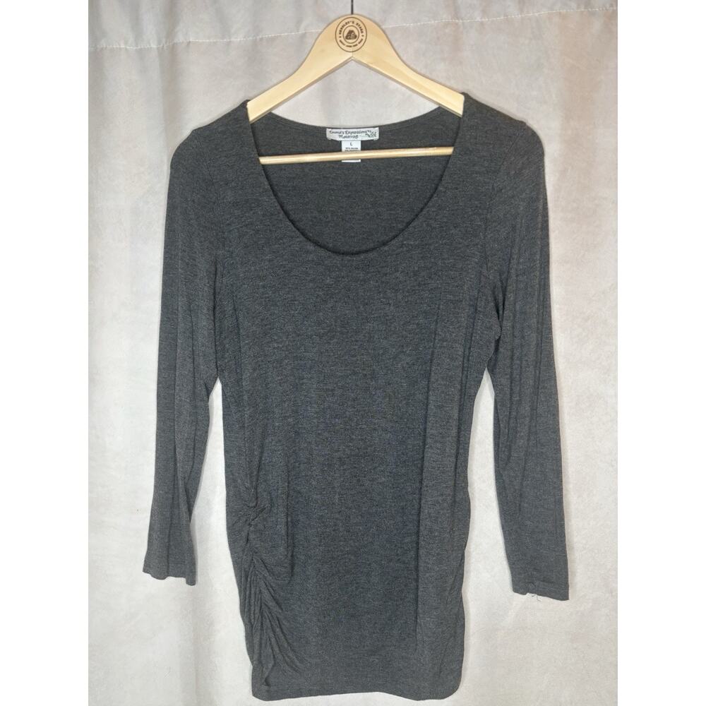 Emma’s Expression Maternity Ruched Long Sleeve Top Gray Size L Stretch Soft